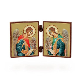 NKlaus - Archange Gabriel et Michael - icône chrétienne diptyque - voyage autel bois 36175 | Sur bois MDF, 9 x 5,2 x 0,6 cm, poi