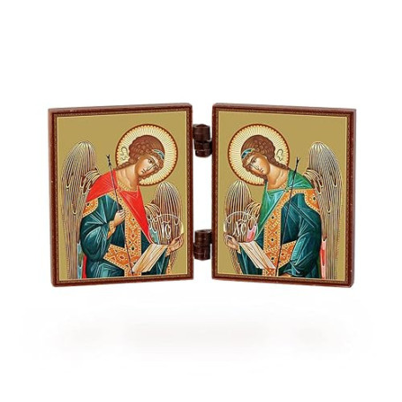 NKlaus - Archange Gabriel et Michael - icône chrétienne diptyque - voyage autel bois 36175 | Sur bois MDF, 9 x 5,2 x 0,6 cm, poi