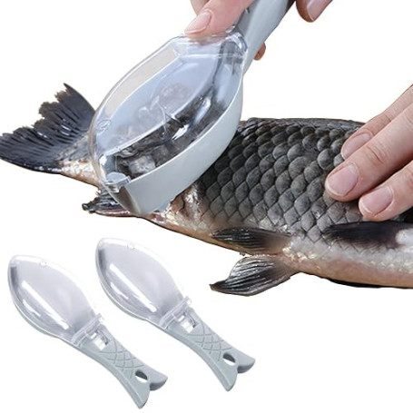 Ulawellor Écailleur à Poisson en PP 2 Pièces Bleu | Prise Ergonomique, Boîte à Écailles avec Couvercle, Trou de Suspension, sans