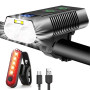 REHKITTZ Lumière Vélo Avant/Arrière, 3300 Lumens, Très Lumineuse, 9 Modes | Affichage du niveau de batterie, résistant à l’eau,