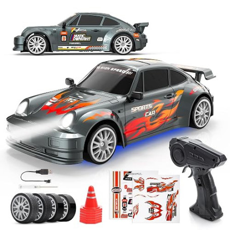 HappyGoLucky Voiture Télécommandée Drift, 1:24 Mini RC Drift Car, 2.4GHz, 4WD, 10-15KM/H, Mini Voiture Télécommandée avec Lumièr