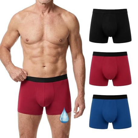 LOFIR Boxer Incontinence Homme en Coton: Caleçon Anti-Fuite Urinaire Lavable pour Jour et Nuit Seniors 150 ml Lot de 3 Multicolo