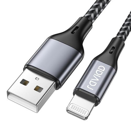 RAVIAD Câble iPhone 1.2M [Certifié MFi] Câble Lightning Nylon Tressé | Ultra Résistant Cable Chargeur iPhone pour iPhone 14/13/1