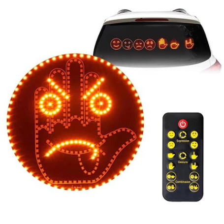 Lumière de doigt voiture 2 en 1, 8 modes, 145 LED, signal geste main humour | Lumière LED pour doigt et signe, panneau émoticône