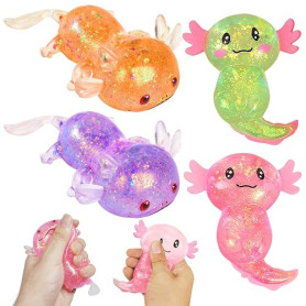 Lot de 4 jouets à presser Axolotl, salamandre à paillettes, adorables jouets à presser, jouets à presser pour enfants, adultes,