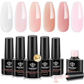 modelones Gel Construction Ongle UV, 8-in-one Builder Gel, Rosa Blanc Vernis Semi Permanent Kit, Gummy Base Pose Americaine Exte