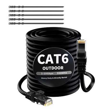 Mygatti 75 Mètres Câble Ethernet Extérieur CAT6 Noir, Réseau Internet Gigabit, Robuste, Étanche, Pose Directe pour Caméra POE, R