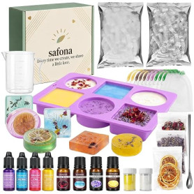 Kit Fabrication Savon DIY Complet, Base de Savon Glycérine, 4 Huiles Parfumées, 4 Colorants, Moules en Silicone, Fleurs Séchées,