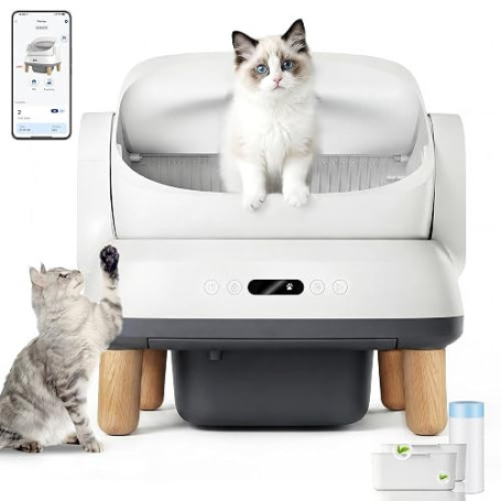 DevokoLitiere pour Chat autonettoyante avec 8 capteurs, étanchéité IPX5, litière Automatique Chat avec contrôle APP, litiere Cha