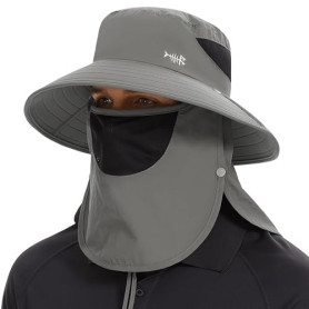 Bassdash Chapeau de Soleil Respirant UPF 50+ avec Couvre-Visage Amovible et Rabat de Cou Chapeau Unisexe à Large Bord résistant