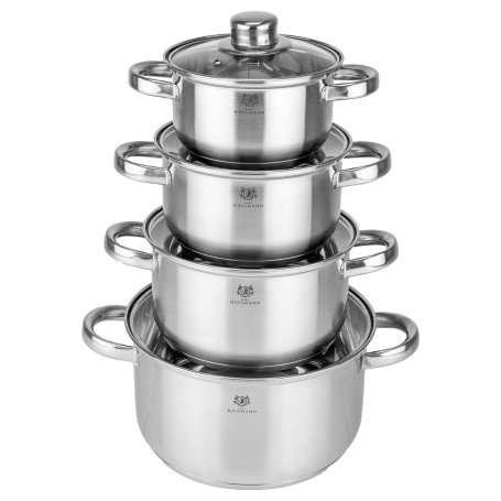 KARL HAUSMANN Batterie de Cuisine 4 pcs Inox avec Couvercles Thermomètre - Casseroles Induction, Set Cuisine Quotidienne, Tous F