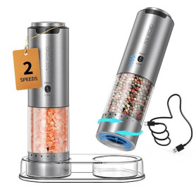 CIRCLE JOY Ensemble de Moulin à Sel et Poivre Électrique Rechargeable Moulin à Épices avec Base, Récipient de 95ml, Lumière LED