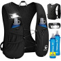 ONETOALL Gilet Hydratation Running Femme - 2 Gourdes Souples 500ml + Lumière LED, Sac de Course à Pied Léger pour Homme, Maratho