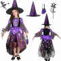 FFTANXS Deguisement Sorciere Fille,Déguisement Sorcière Fille avec Chapeau Sorcière,Sac,Baguette Magique ur Cosplay Halloween Ca