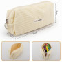 Bomtop Trousse à Crayons Grande Capacité Velours Côtelé - École, Esthétique, Toilette (Beige)