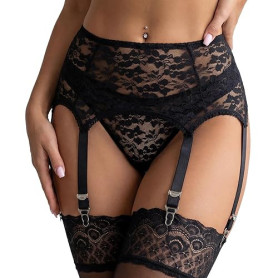 Eagerlove Strapsgürtel Femme Sexy en Dentelle et Mesh avec 6 Clips Métalliques Porte-Jarretelles Grande Taille Lingerie et Ensem