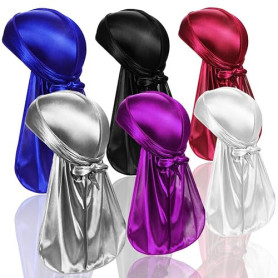 TSKNOMO 6 Pcs Durags en Satin pour Hommes, Lot de Do Rags avec Longue Queue et Larges Bandes pour Hommes et Femmes