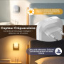 Lot de 2 Veilleuses Enfant à Prise Murale, CAPTEUR LUMIÈRE INTELLIGENT | 5 Intensités Lumineuses, 3 Modes, Lumière Blanc Chaud, 