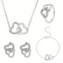 JYIXXZX Parure Bijoux Femme Cœurs Entrelacés Collier Boucles d'oreilles Bracelet Bague Réglable Coeur Pendentif Chaîne avec Zirc