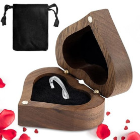 Écrin à bague, Boîte à bagues en bois de noyer, Boîte à bagues en forme de cœur, avec Intérieur en velours, rangement des bijoux