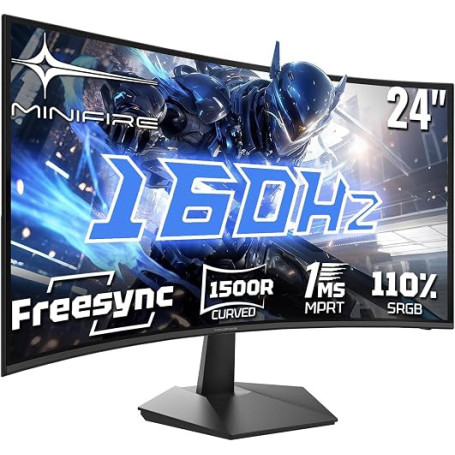 Minifire Ecran PC Gamer Incurvé 24 Pouces 160Hz, FHD 1920x1080P, 110% sRGB | 1500R, Adaptive Sync, 3000:1,HDR, VESA 75x75mm, Inc