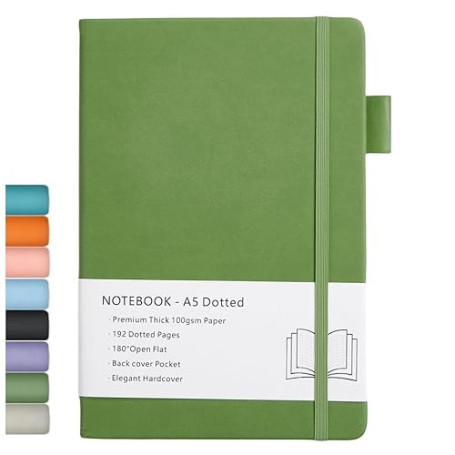 Carnet en Pointillé A5, Couverture Rigide, Journal à Pointillés avec Papier épais de 100 gsm, Poche Intérieure, Bande élastique,