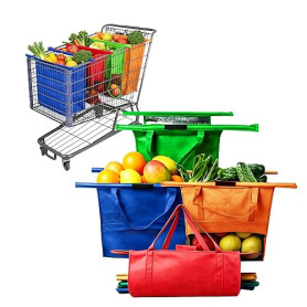 auvstar Lot de 4 Sacs de Courses pour Chariot Supermarché,1 Sac Isotherme et 3 Sacs de Courses Réutilisables Munis de Poignées,S