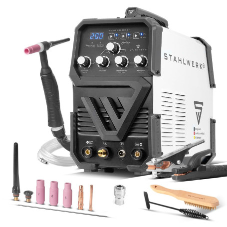 STAHLWERK Poste à souder combiné 2-en-1 AC/DC TIG 200 ST – TIG & MMA (ARC) jusqu'à 200 A, amorçage HF, Hotstart, Anti-Stick, mod