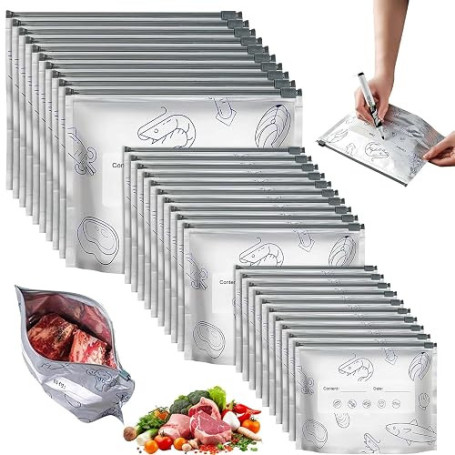 Sac congélation Alimentaire réutilisable lot 30 pièces Aluminium Zip étanche Tailles S M L Rangement congélateur Cuisine Maison