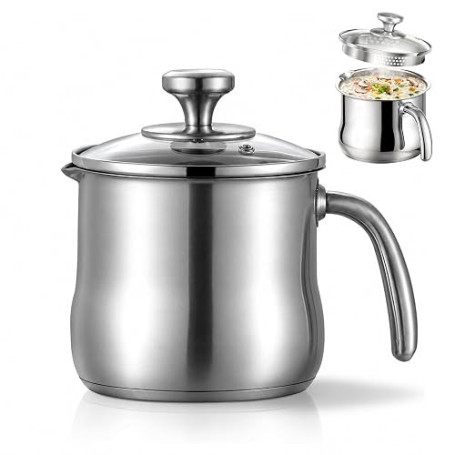 Casserole à lait de 2 litres pour induction en acier inoxydable 304 avec couvercle et poignée | Casserole à lait à double paroi