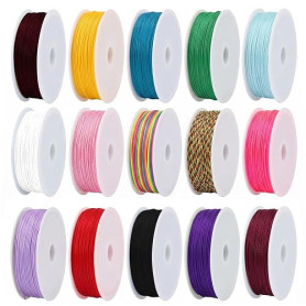 Kinesgsg 15 Pièces Fil Nylon pour Bracelet, 0.8mm x 10m Fil pour Bracelet Perle, Fils Bracelets Nylon, Cordon pour Bracelets, po
