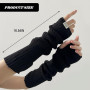 BWOOOWE 2 Pièces Gants Sans Doigts Manches Longues Femme Mitaines Tricotées Chauffantes Style Hiphop Manchettes Empilées Hiver A