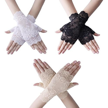 TRKETK 3 Paire Gants en Dentelle Multicolore Courts en Mitaines à Demi-Doigt Gants en Dentelle pour Femme Accessoires élégants p