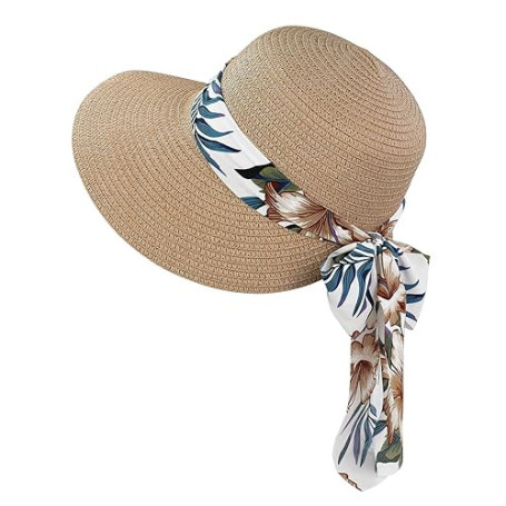 Feelorna Chapeau de paille pour femme - Protection UV - Avec large bord - Respirant - Pliable - Pour la plage - Pour les voyages