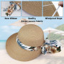Feelorna Chapeau de paille pour femme - Protection UV - Avec large bord - Respirant - Pliable - Pour la plage - Pour les voyages