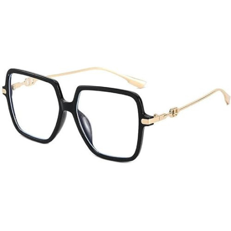 YITAIYUAN Lunettes Carrées Surdimensionnées Anti-Bleue, Cadre Métal Rétro pour Femmes Vue d'Ordinateur (Color: +1.5, Size: Noir)