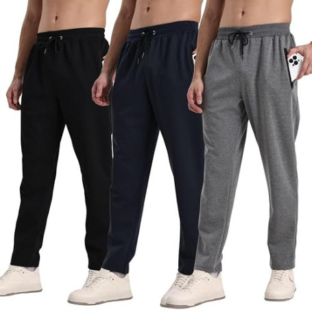 Hpbygstae Lot de 3 pantalons de jogging athlétiques pour homme, avec fermeture éclair, respirants et flexibles