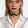 Inateannal Collier Ras Du Cou En Daim Noir Collier En Velours Lune Collier Ras Du Cou En Velours Colliers En Perles Croissant De