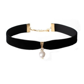 Prosy Collier ras du cou réglable en velours noir avec perles dorées pour femmes et filles