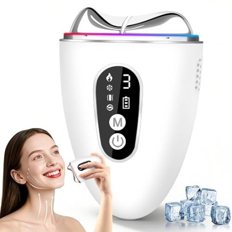Appareil Anti Rides Massage Visage 4 Modes, EMS Guasha Électrique 4 en 1,Masseur Visage Lifting avec Froid Chaleur & Vibration,M