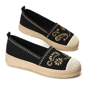 GLAMORA Ballerines Femme Chaussures Plates Slip-on Broderie Élégante Bout Tressé Style Espadrille Confortables Légères Semelle A