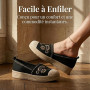 GLAMORA Ballerines Femme Chaussures Plates Slip-on Broderie Élégante Bout Tressé Style Espadrille Confortables Légères Semelle A
