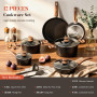 Kitchen Academy Batterie de Cuisine Induction 12 Pièces Antiadhésives | Noir Granite Set de Poêles et Casseroles, 100% Sain et S