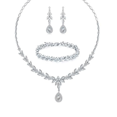 Zolkamery Parure Mariage Femme avec Zircon Cubique 5A Blanc, Ensemble de Bijoux Boucles d'oreilles Collier Bracelet en Forme de