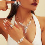 Ushiny Set de Bijoux de Mariage en Strass pour Mariée - Collier, Boucles d'Oreilles et Bracelet en Or - Accessoires de Soirée po