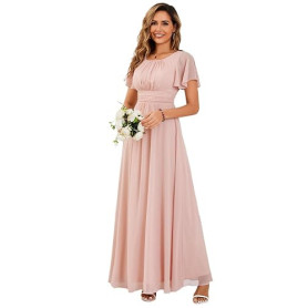 Ever-Pretty Robes de Demoiselle d'honneur Col Ronde Manches Courtes Mousseline Maxi Robe évasée ES01840