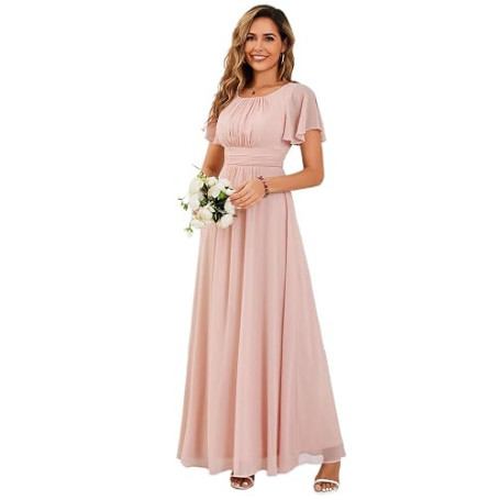 Ever-Pretty Robes de Demoiselle d'honneur Col Ronde Manches Courtes Mousseline Maxi Robe évasée ES01840