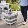 Panier Corbeille à linge retractable et pliable avec roulettes - 45 litres - Blanc Gris