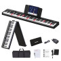 Clavier de Piano 88 Touches Pliant Clavier Électronique, Clavier Portable Semi-lesté avec Touches éclairées MIDI Autocollants de