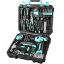 DEKO Caisse à Outils Complète avec Tournevis Électrique Perceuse avec Batterie de 8 V, Mallette de 126 Pièces, Boîte Professionn